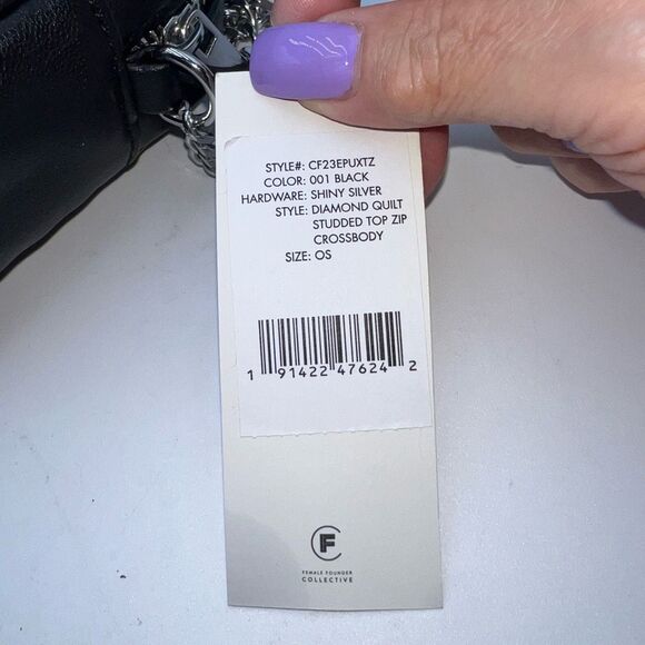 Rebecca Minkoff Diamond Quilt Top Zip Studded Vegan Leather Crossbody Bag - Picture 6 of 9